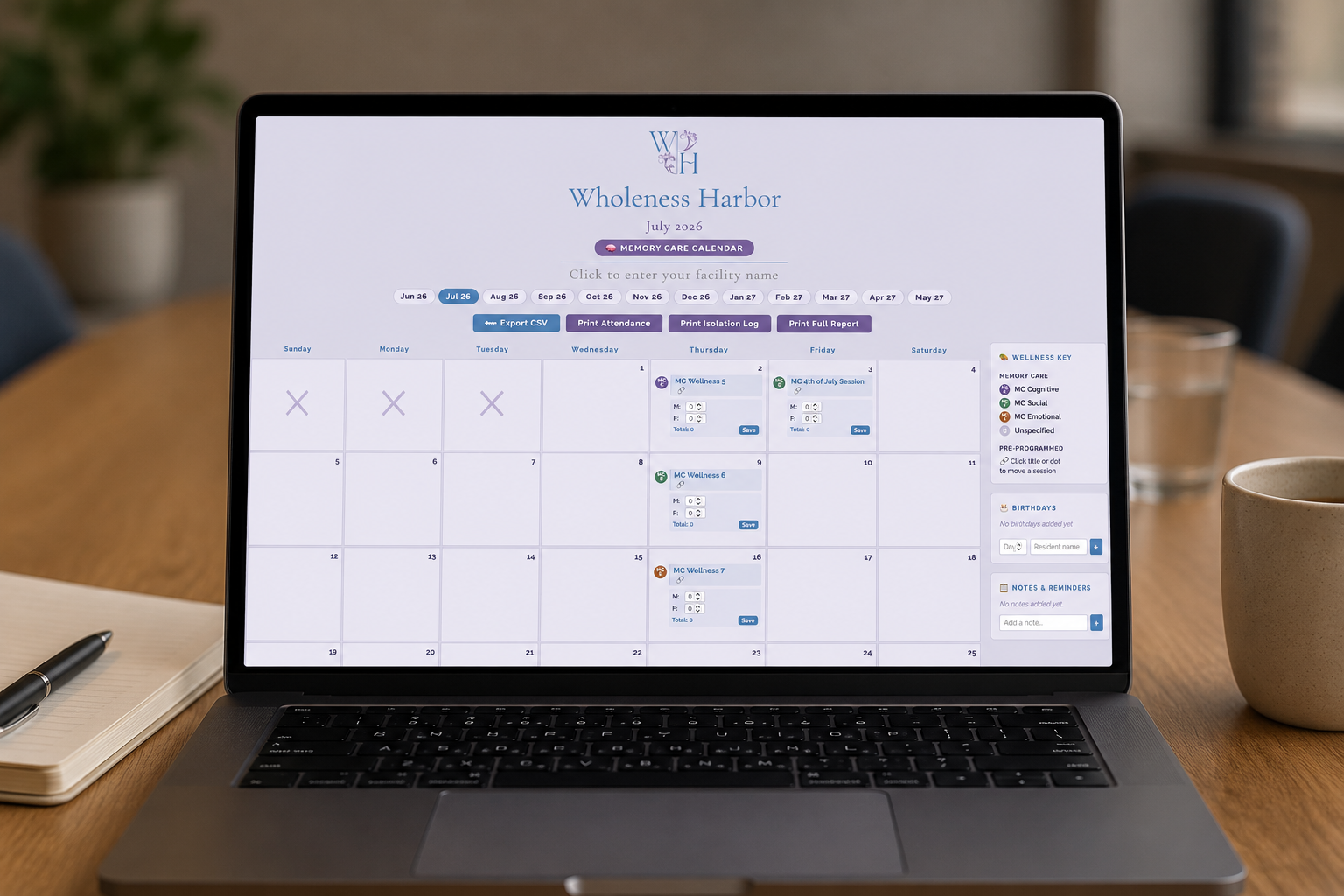 Wholeness Harbor Memory Care Compliance Calendar