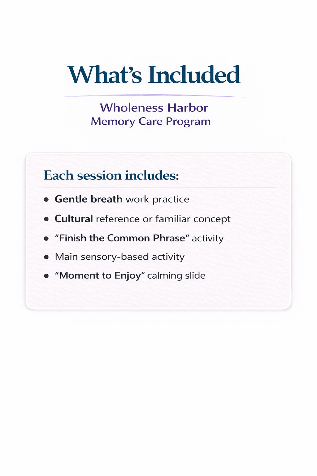 Wholeness Harbor Memory Care Program